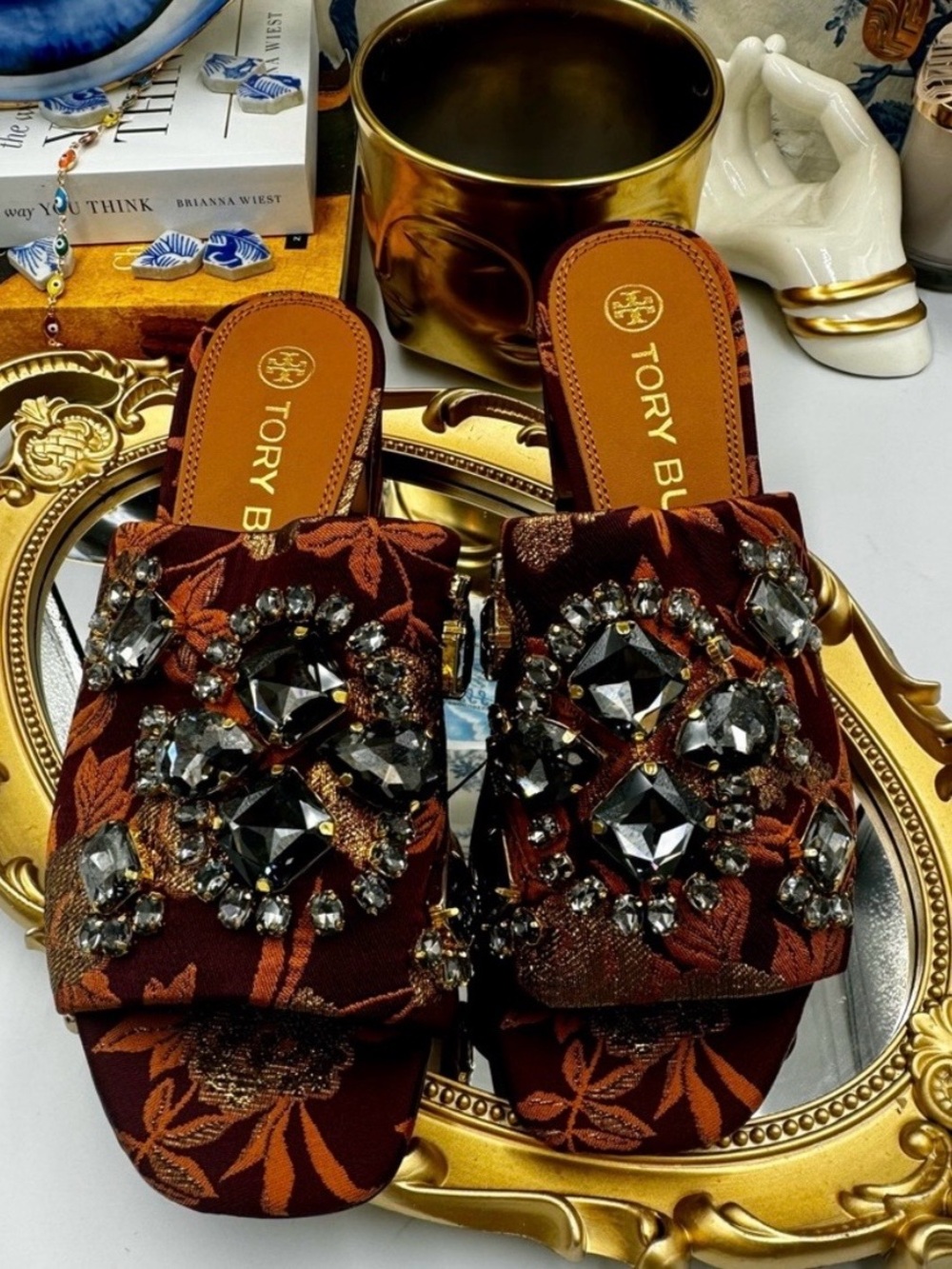 TORY BURCH .. Authentic
Martine Jacquard Mid-Heel
Slide, Burgundy Black Diamond - Picture 5 of 16